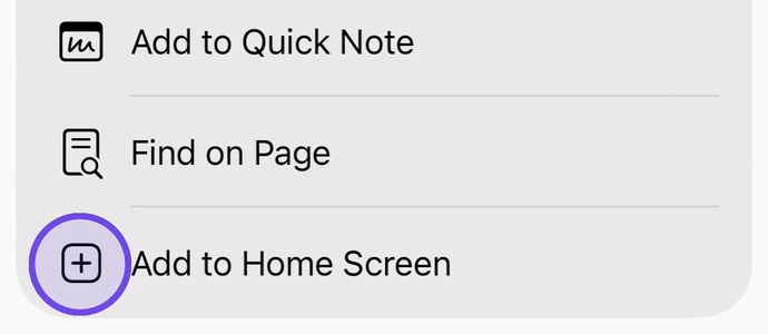 Add to Home Screen option highlighted